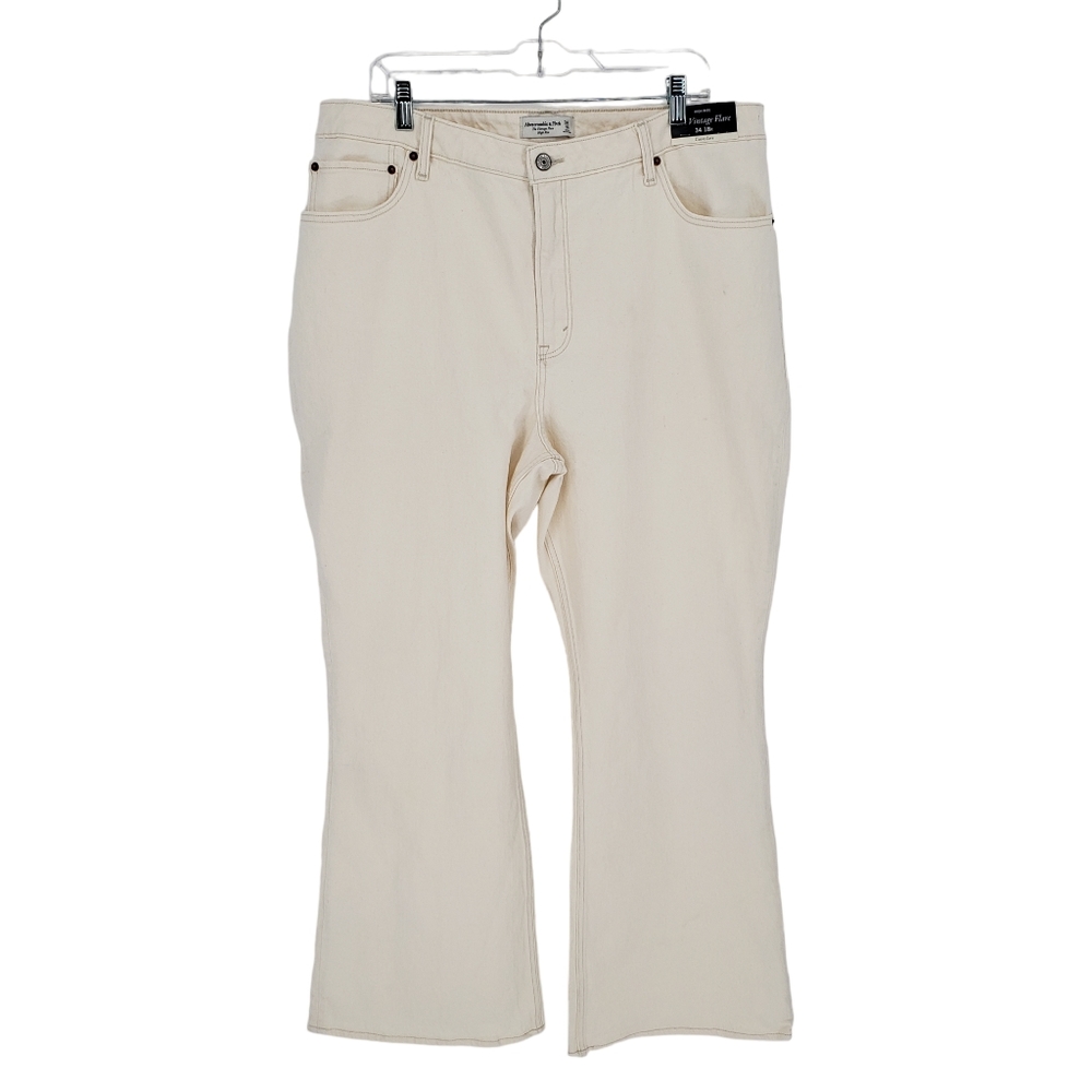 Abercrombie & Fitch The Vintage Flare High Rise Curve Love Jeans, Cream, 34/18R